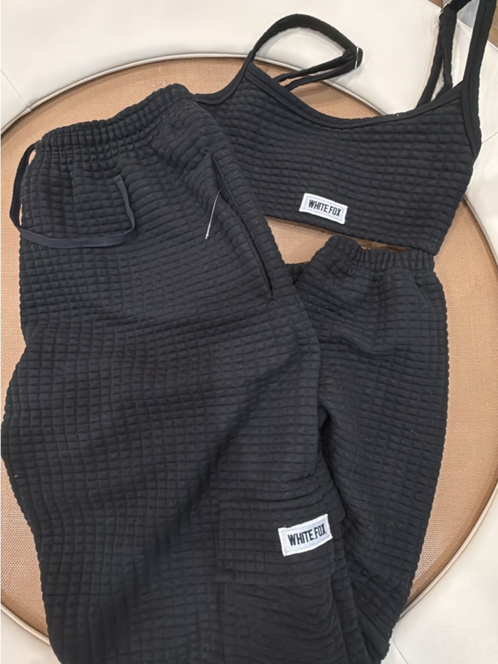 White Fox Boutique Black Ribbed Bralette & Pants Waffle Lounge - Picture 2 of 2